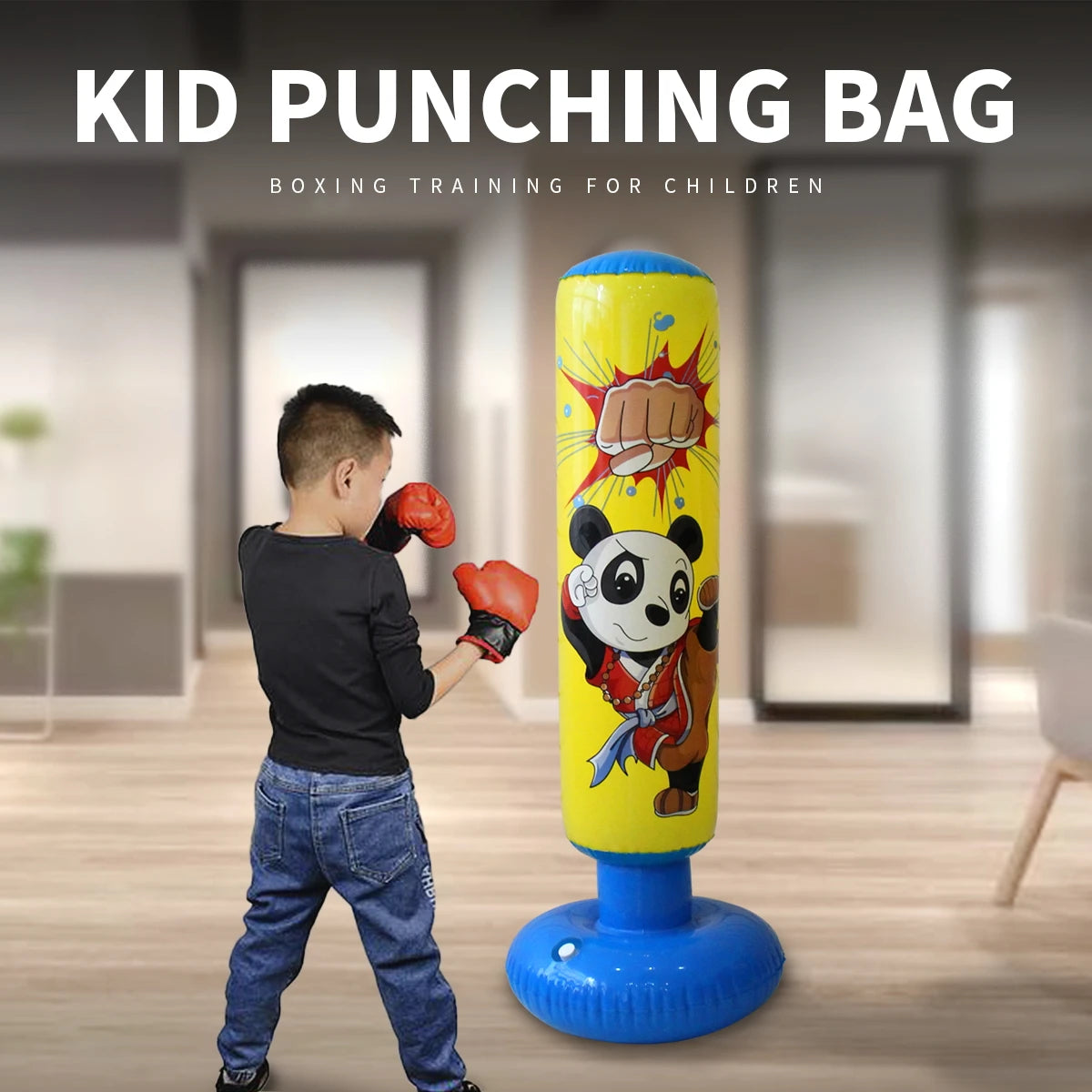 Kid's Inflatable Boxing Punching Bag Muay Thai Training Sandbag Stress Reliever for Ages 3+