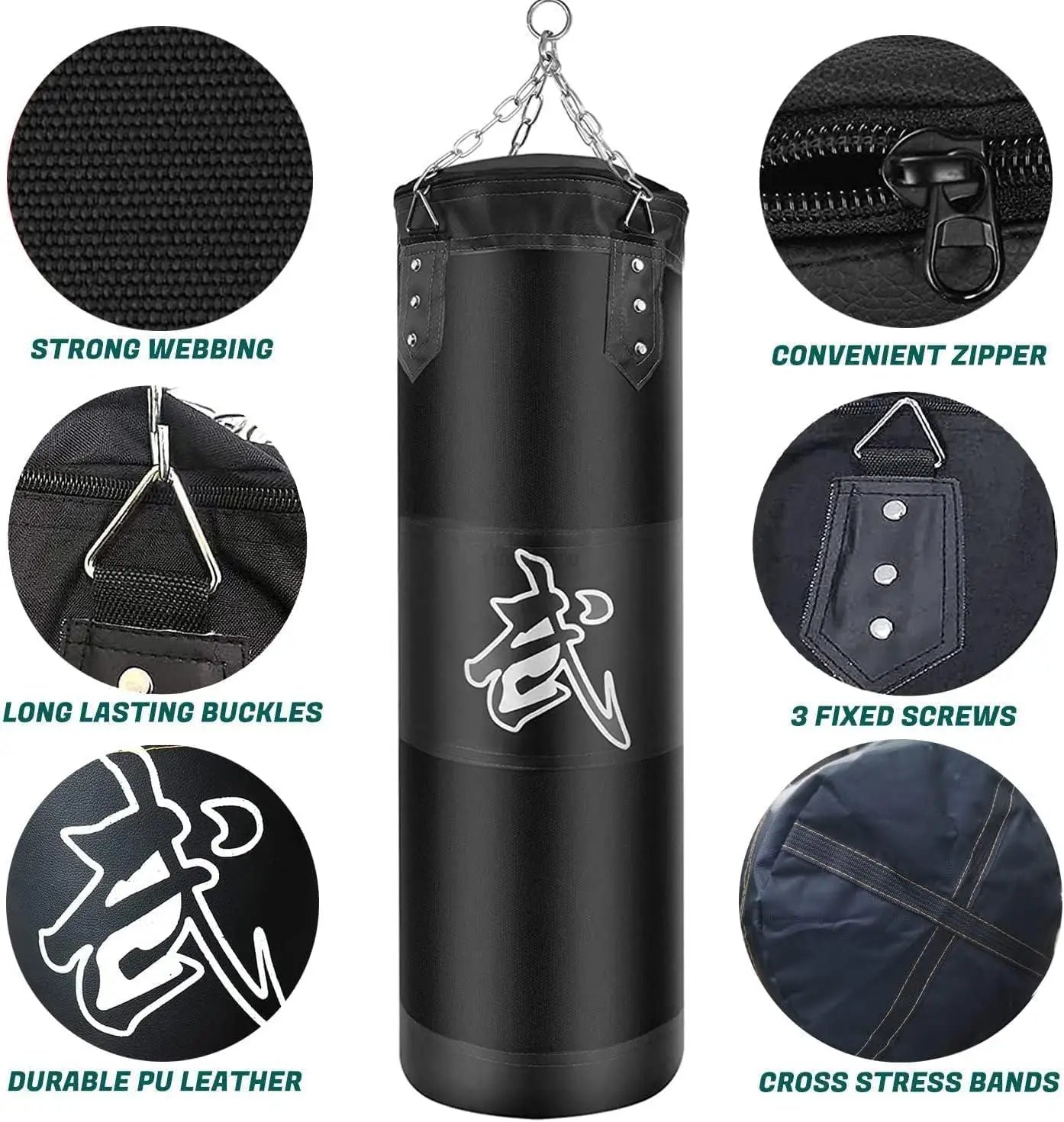 Durable Punch Sandbag for Boxing And Fitness Training with Metal Chain Hook And Carabiner for Kick And Fight Sports like Karate Taekwondo