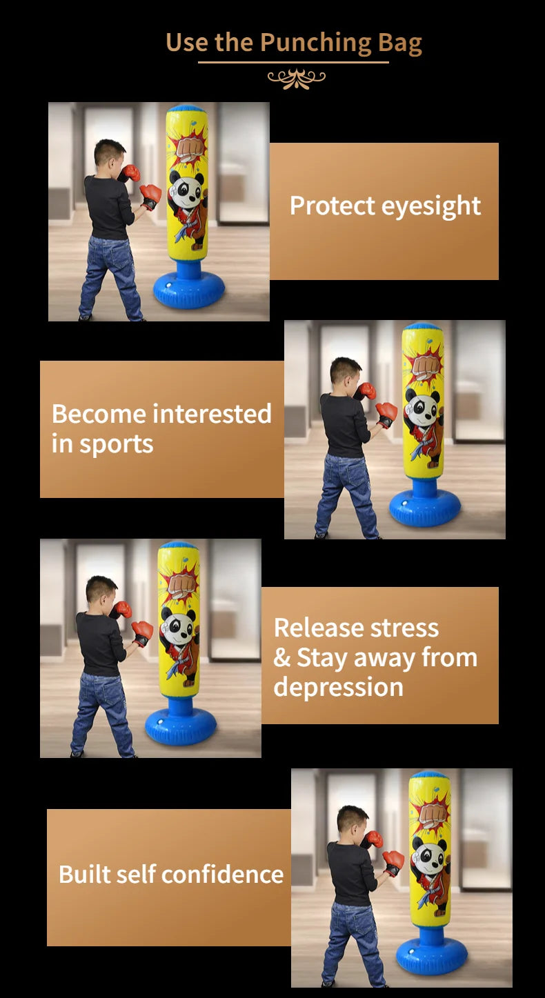 Kid's Inflatable Boxing Punching Bag Muay Thai Training Sandbag Stress Reliever for Ages 3+